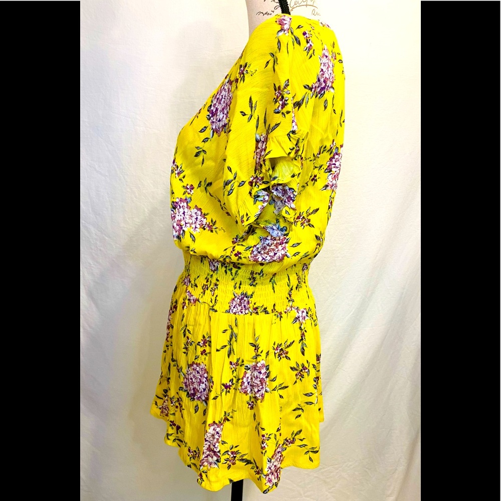 Staccato Yellow Surplice Smocked Waist Floral  Print Blouse - Picture 4 of 16